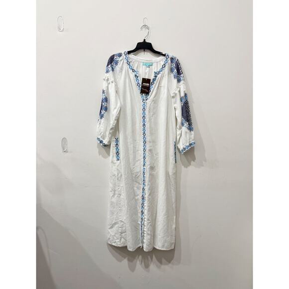 Melissa Odabash Embroidered Cover Up Kaftan Dress White/Blue Women's Size Small - Picture 1 of 4